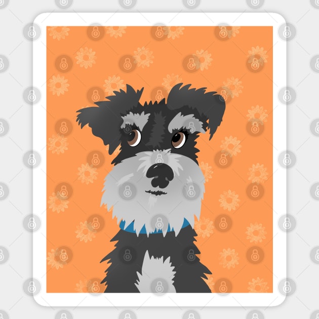 Salt and Pepper Miniature Schnauzer Dog with Orange Daisies Sticker by NattyDesigns